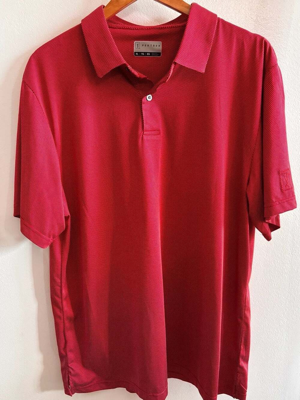PGA Tour Men's Red Birdseye Textured Performance Polo Golf Shirt XL